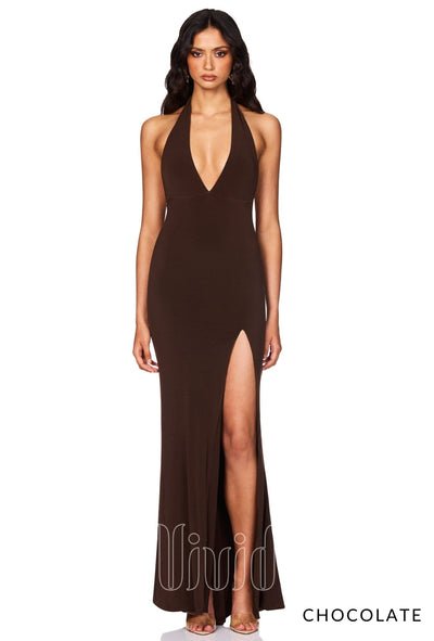 Nookie Illegal Side Split Gown in Chocolate / Nude & Neutrals