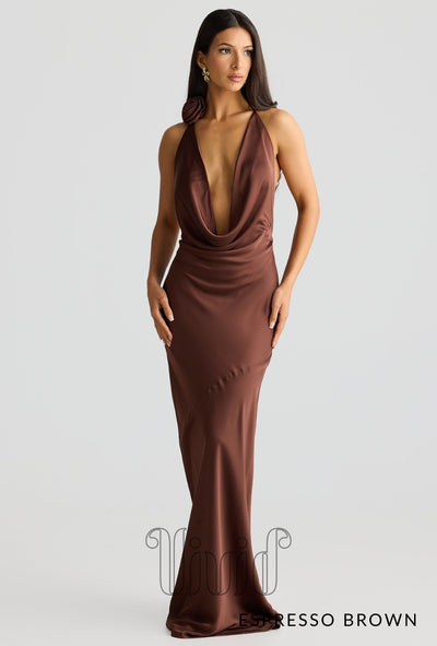 Melani The Label Josefina Gown in Espresso Brown / Nude & Neutrals