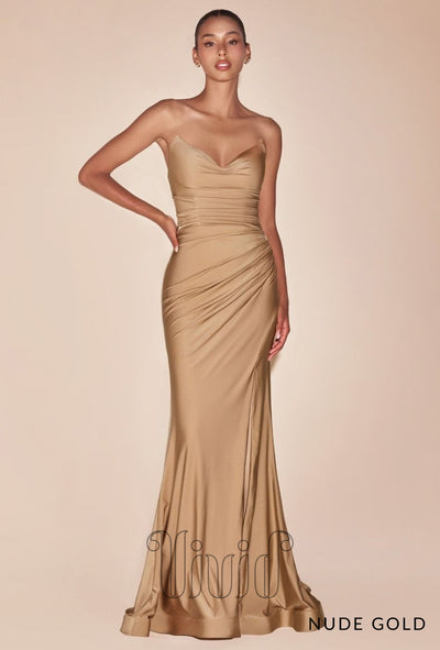 Vivid Formal Kiara Strapless Gown in Nude Gold / Golds