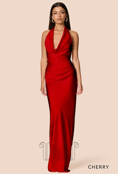 Nookie Penelope Drape Gown in Cherry / Reds