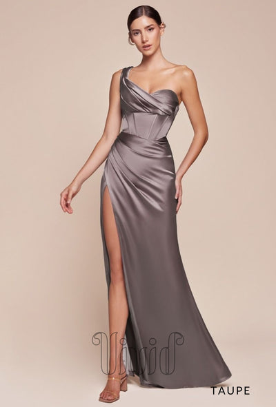 Vivid Formal Stella One Shoulder Gown in Taupe / Purples