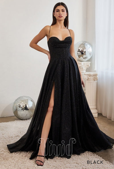 Vivid Formal Stella Glitter Ball Gown in Black / Blacks