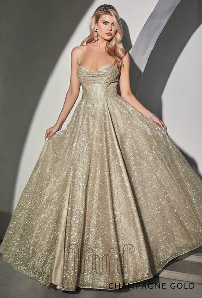 Vivid Formal Stella Glitter Ball Gown in Champagne Gold / Golds